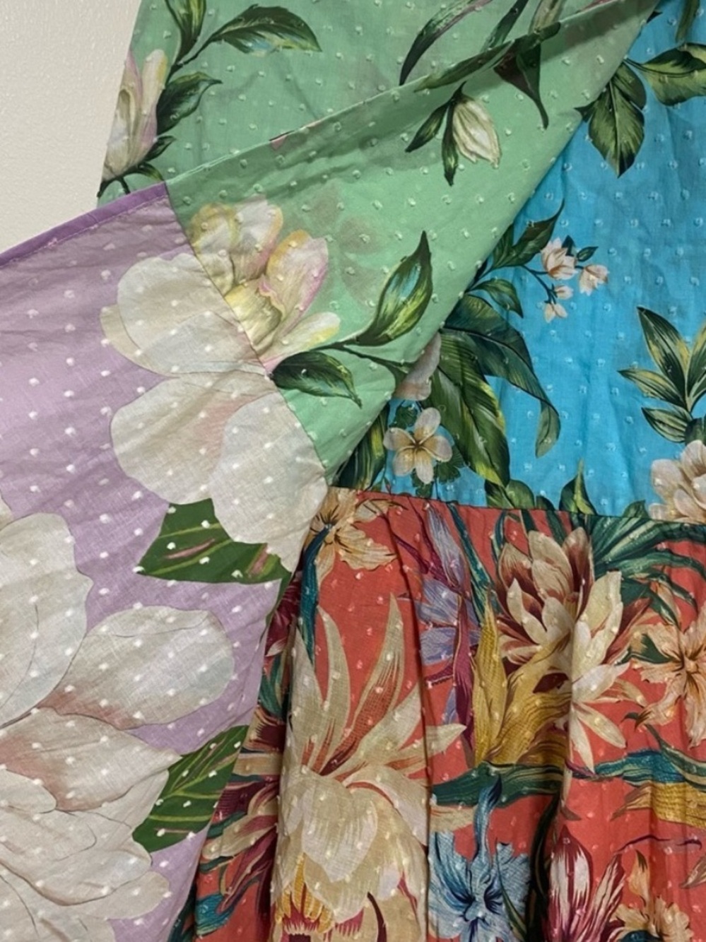 FARM Rio Floral Patchwork Midi Skirt in Mint, Lavender, Coral - Picture 3 of 7